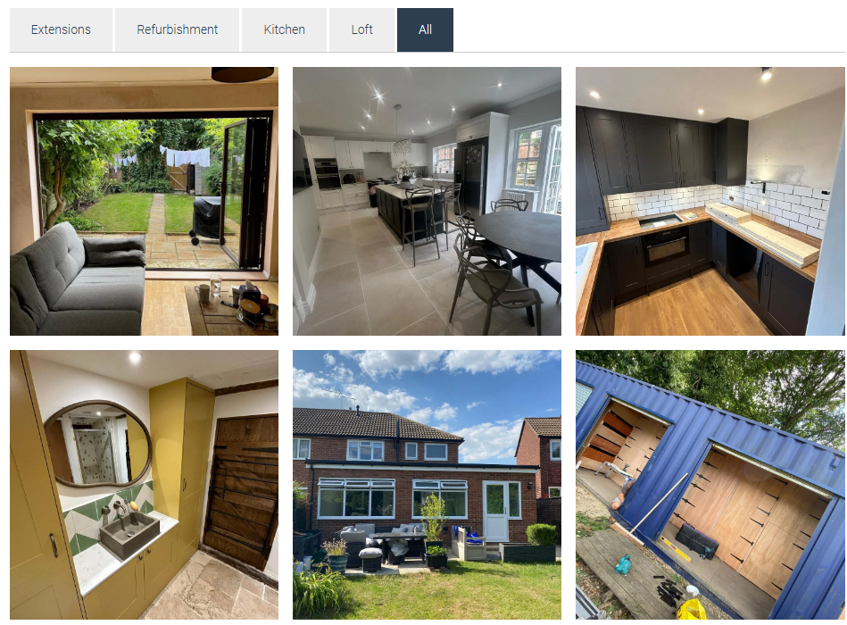 The Sadler Construction project gallery with the All category selected